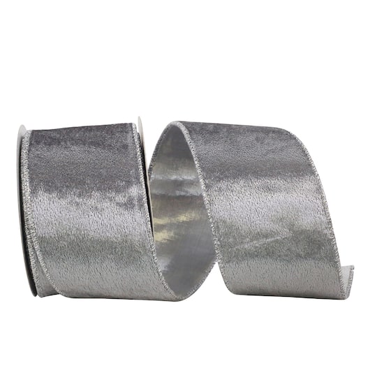 JAM Paper 2.5" x 10yd. Luxury Silver Wired Velvet Ribbon